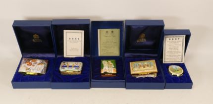 Halcyon days enamelled lidded boxes to include still life 1895-1900 , Minnie & Daisy on train , Aida