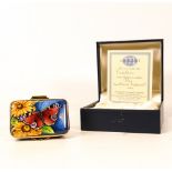 Moorcroft enamel Papillon Butterfly lidded box by Fiona Bakewell , Limited edition 17/100. Boxed