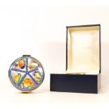 Moorcroft enamel Le Jardin round lidded box by Faye Williams , Limited edition 77/150. Boxed with