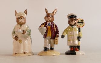 Royal Doulton Bunnykins figures Cook DB85, Lollipop Man DB65 and Fisherman DB84, boxed (3)