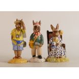 Royal Doulton Bunnykins figures Tourist DB190, Paper Boy DB77 and Queen of the May DB83, boxed (3)
