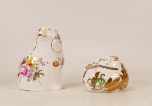 Royal Crown Derby paperweights Sleeping Dormouse and Posie Spaniel, gold stoppers, each boxed (2)