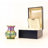 Moorcroft enamel Keepsake yellow vase by Faye Williams , Limited edition 5/25. Boxed with