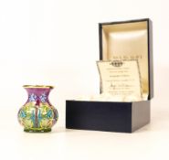 Moorcroft enamel Keepsake yellow vase by Faye Williams , Limited edition 5/25. Boxed with