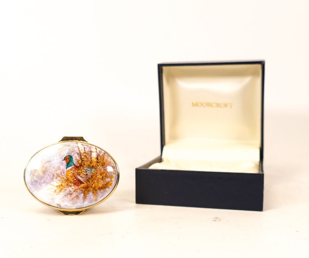 Moorcroft enamel Pheasant oval lidded box by Terry Halloran , Limited edition 3/250. Boxed, length