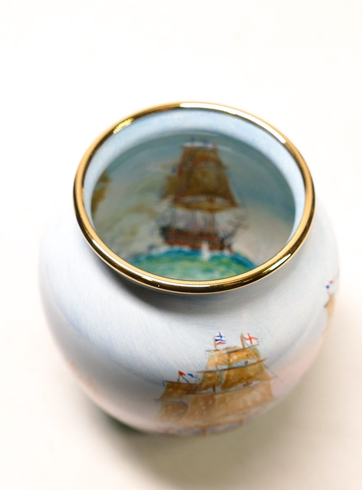 Moorcroft enamel Battle of Trafalgar vase by Peter Graves , Limited edition 8/15. Boxed with - Image 5 of 7