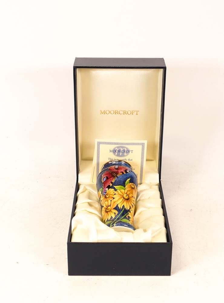 Moorcroft enamel Papillon Butterfly vase by Fiona Bakewell , Limited edition 29/100. Boxed with - Image 2 of 6