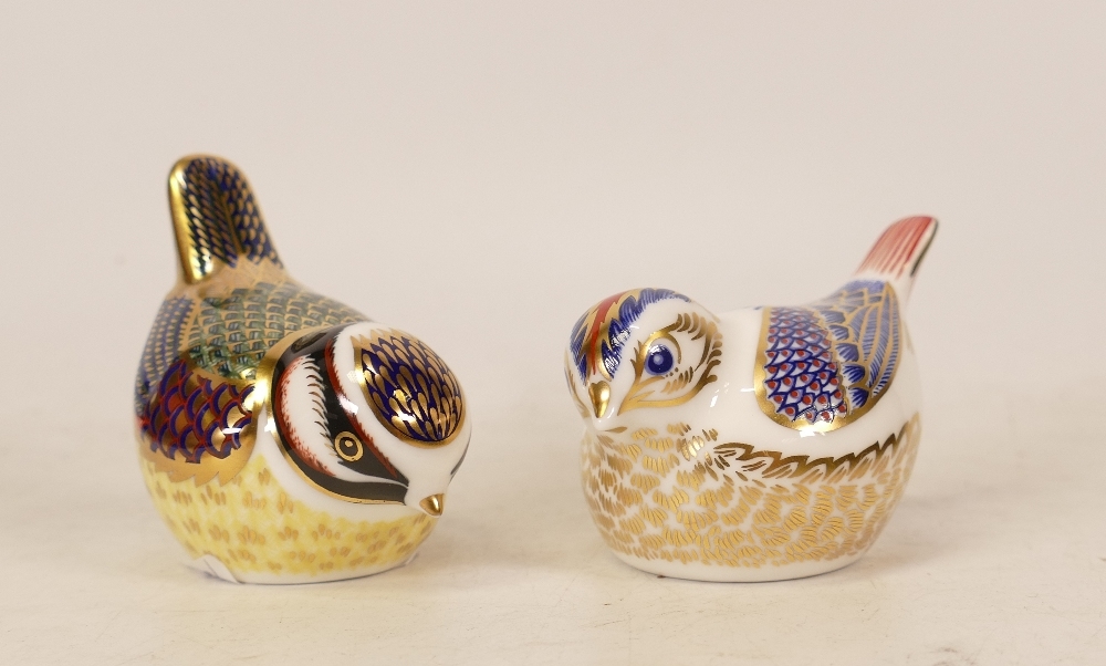 Royal Crown Derby paperweights Blue tit and Goldcrest, gold stoppers, each boxed (2)