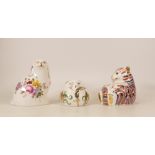 Royal Crown Derby paperweights Sleeping Dormouse, Tiger Cub and Posie Spaniel, gold stoppers, each