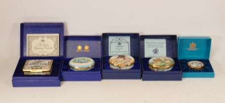 Bilston & Battersea enamelled lidded boxes to include London sympathy orchestra, Bald Eagle,