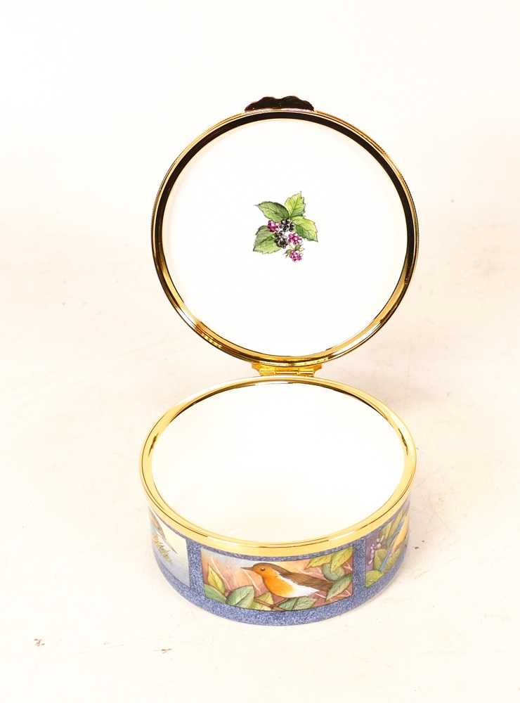 Moorcroft enamel Le Jardin round lidded box by Faye Williams , Limited edition 77/150. Boxed with - Image 5 of 7