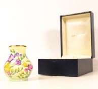 Moorcroft enamel floral vase by Amanda Rose , Trial piece dated 23/10/01. Boxed, height 6.5cm