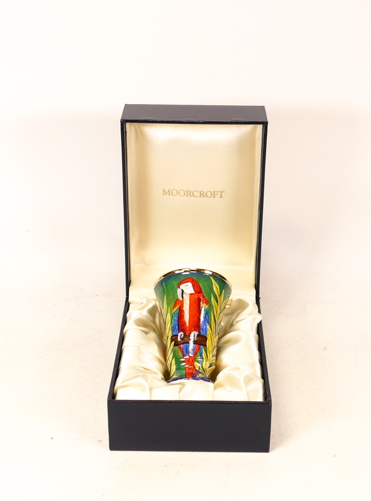 Moorcroft enamel Rainbow Macaw vase by Faye Williams , Limited edition 21/50. Boxed with - Image 2 of 5