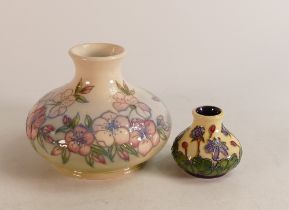 Moorcroft Spring bouquet squat vase and Hepatica small vase (2)