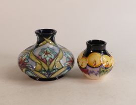 Moorcroft Cleopatra Squat Vase together with Moorcroft Candlelight vase (some slight crazing),