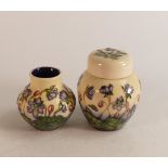 Moorcroft Hepatica small ginger jar and vase . Height of tallest 10cm