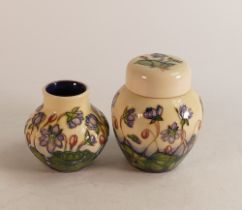 Moorcroft Hepatica small ginger jar and vase . Height of tallest 10cm