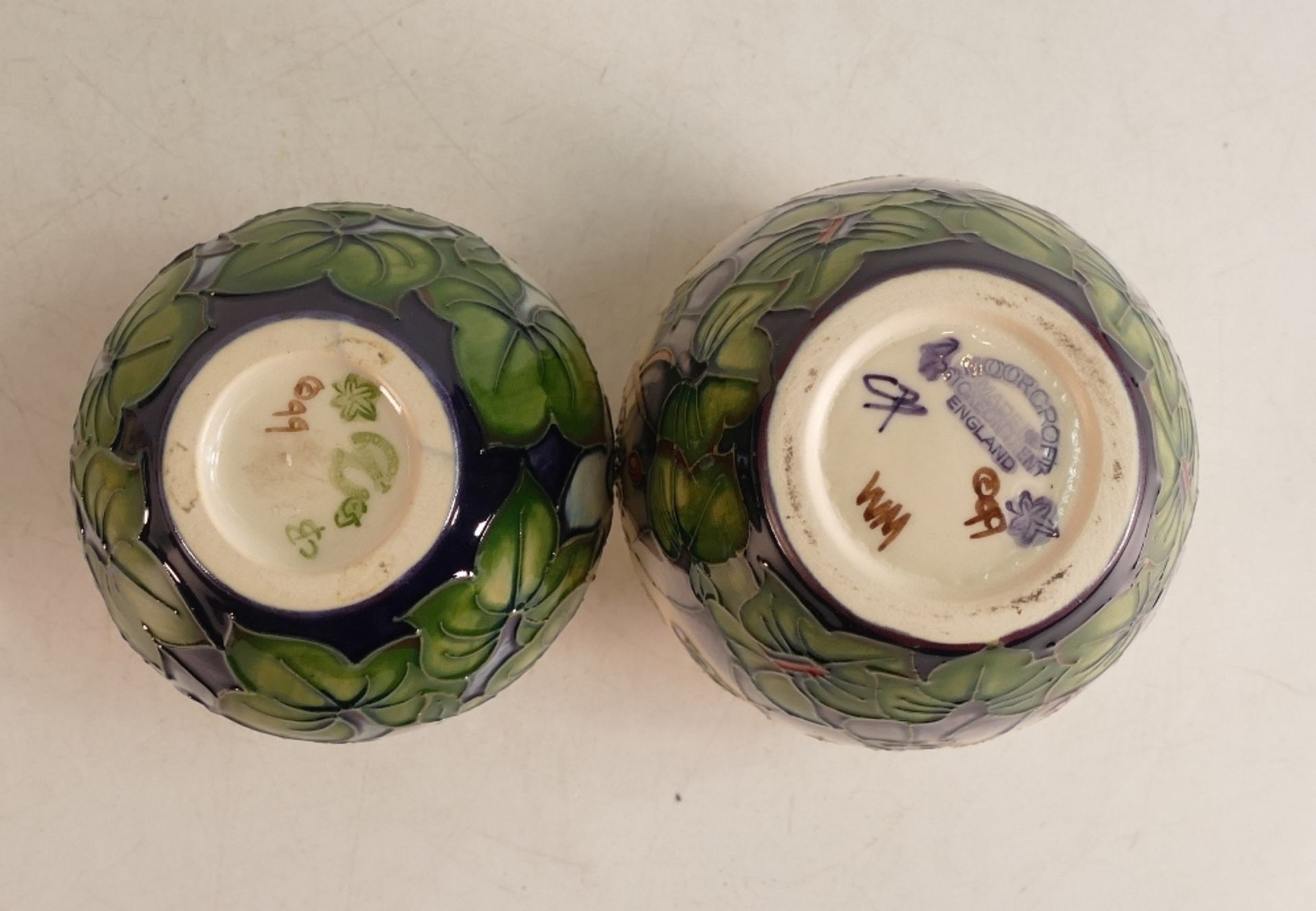 Moorcroft Hepatica small ginger jar and vase . Height of tallest 10cm - Image 2 of 2