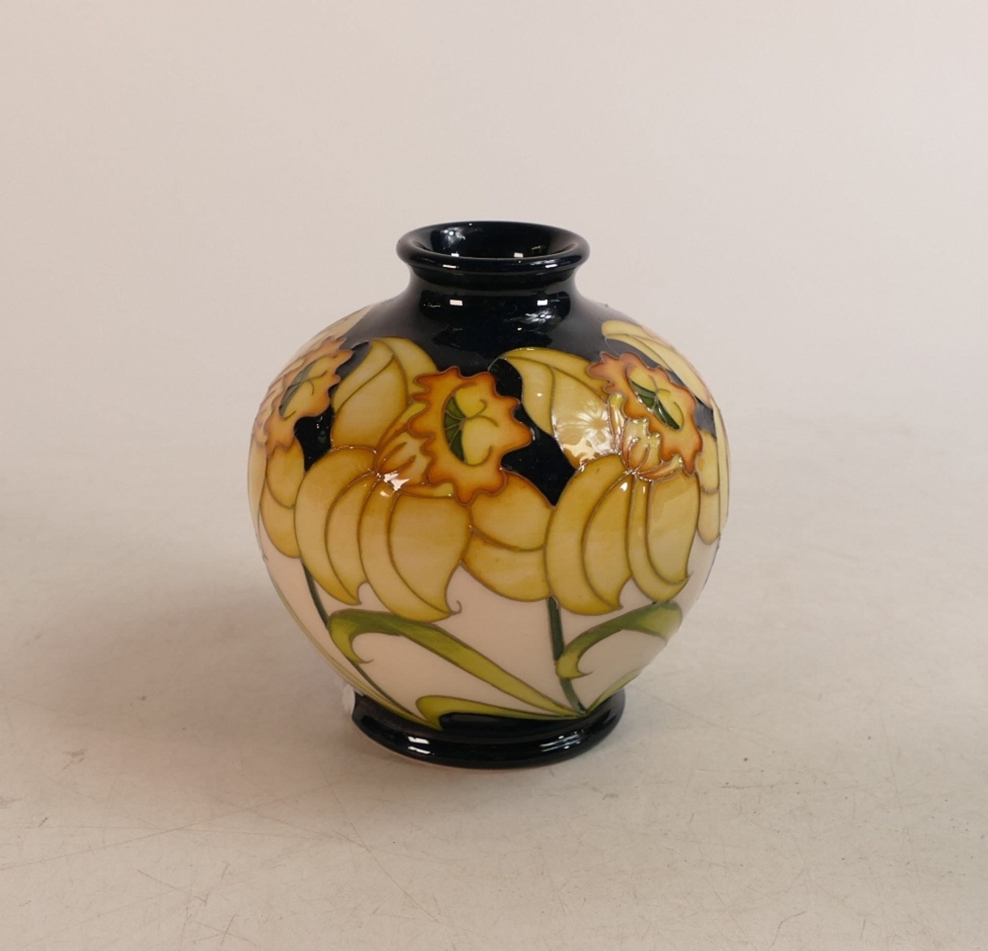 Moorcroft Daffodil vase, signed Rachel Bishop, limited edition 38/50, dated 2015, height 12cm