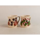 Two Moorcroft mugs to include Bramble (crazed) and Christmas Candlesticks (2)