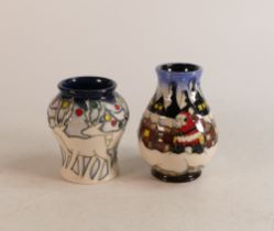 Moorcroft Christmas Morning vase together with Lapland vase, height of tallest 9.5cm