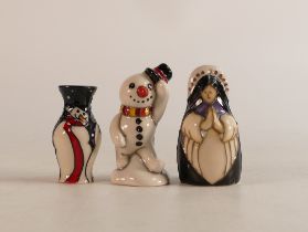 Moorcroft Mother Mary Christmas tree decoration together with Snowman vase and Snowman ornament,