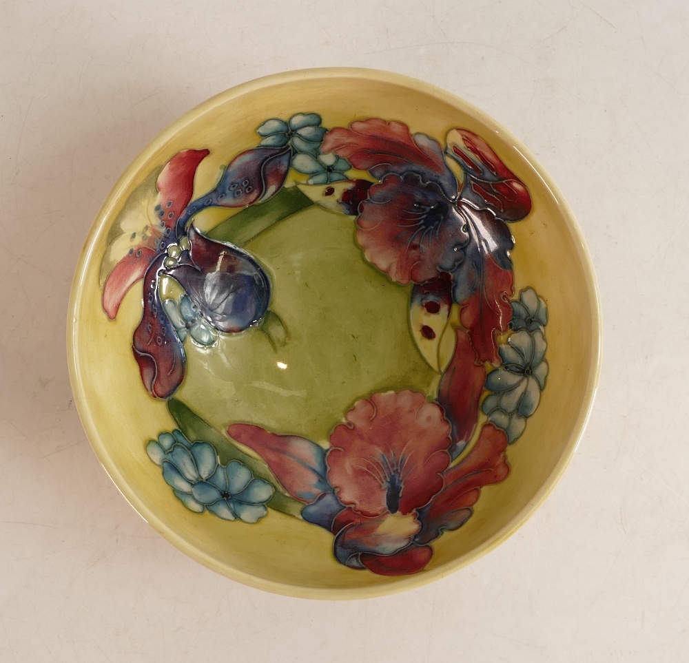 Moorcroft Orchid bowl on yellow / green faded ground. Diameter 16cm - Image 3 of 3