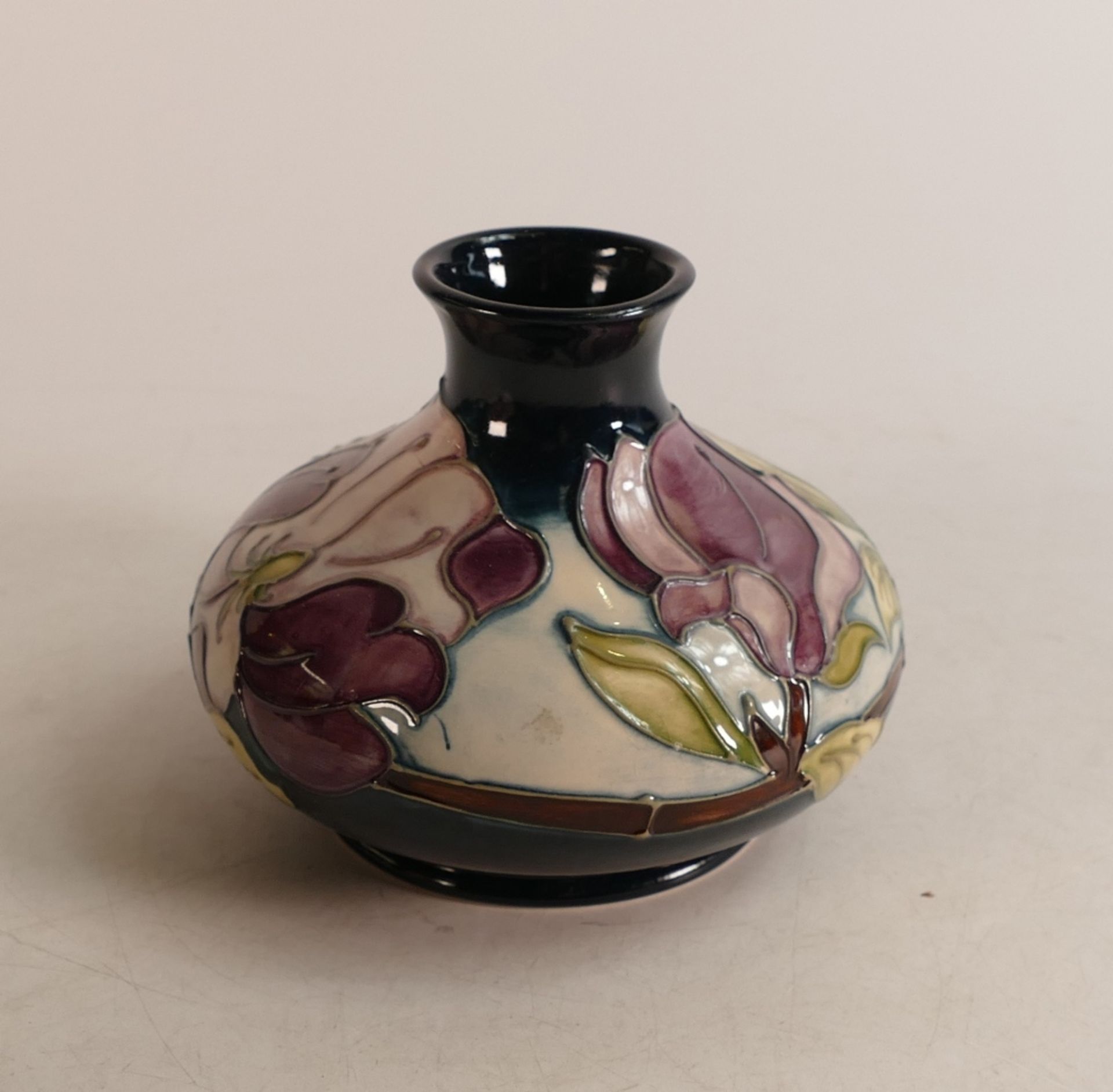 Moorcroft Pansy squat vase, height 12cm