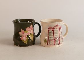 Two Moorcroft mugs to include Plink Clematis and Richard Buter Beaufort House (2)