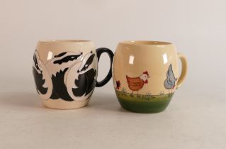 Two Moorcroft mugs to include Chickens feeding and Badgers (2nds)(2)
