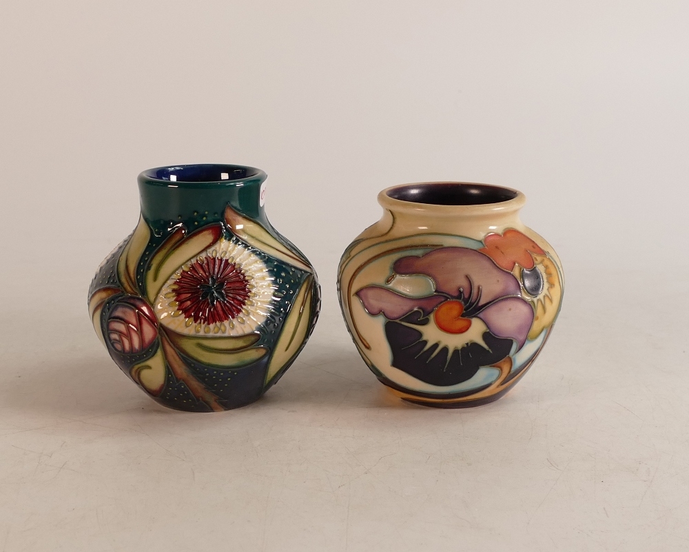Moorcroft Albany vase together with Thoughts in Flight vase (red dot second), height of tallest