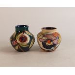 Moorcroft Albany vase together with Thoughts in Flight vase (red dot second), height of tallest