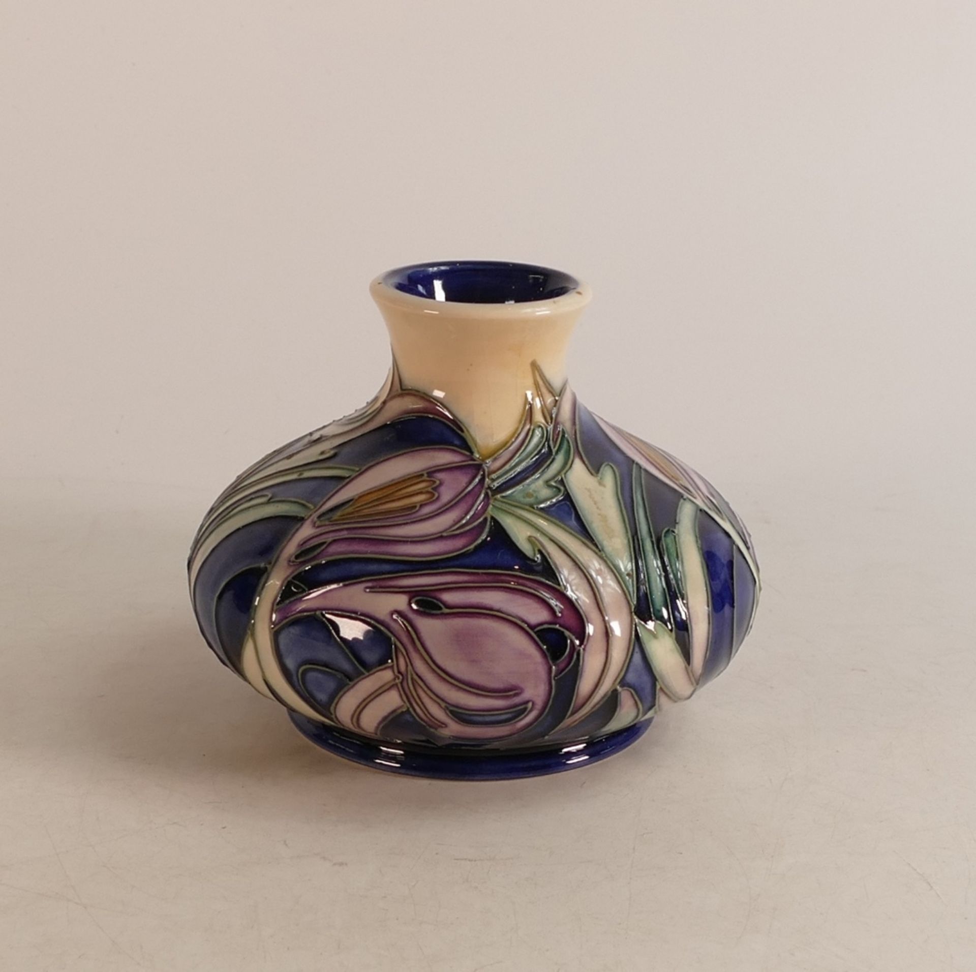 Moorcroft Saffron Crocus bud vase, signed Emma Bossons, 77/150, dated 2003, slight crazing,