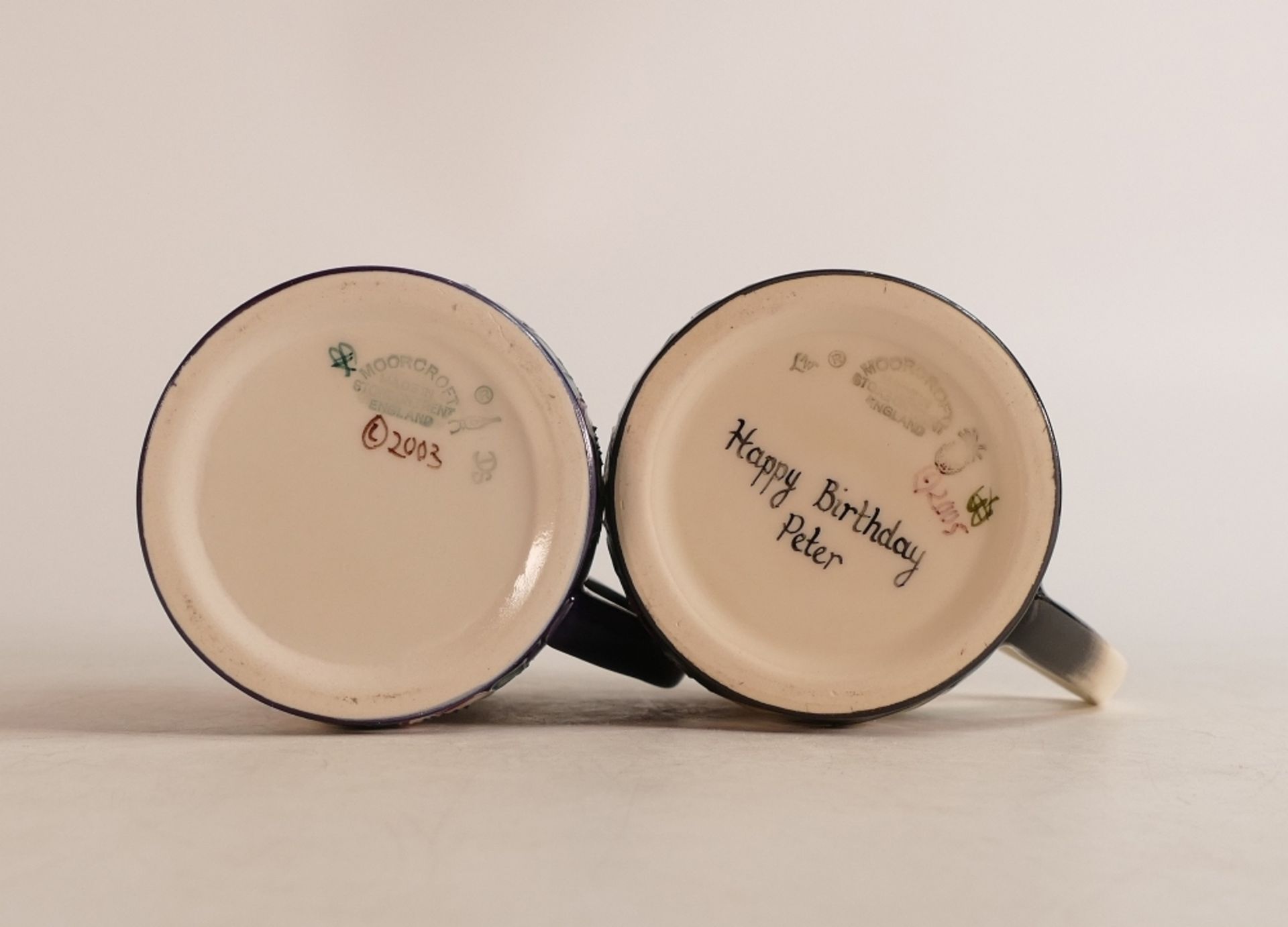 Two Moorcroft mugs to include Personalised mug for peter and 2003 year mug (2) - Image 2 of 2
