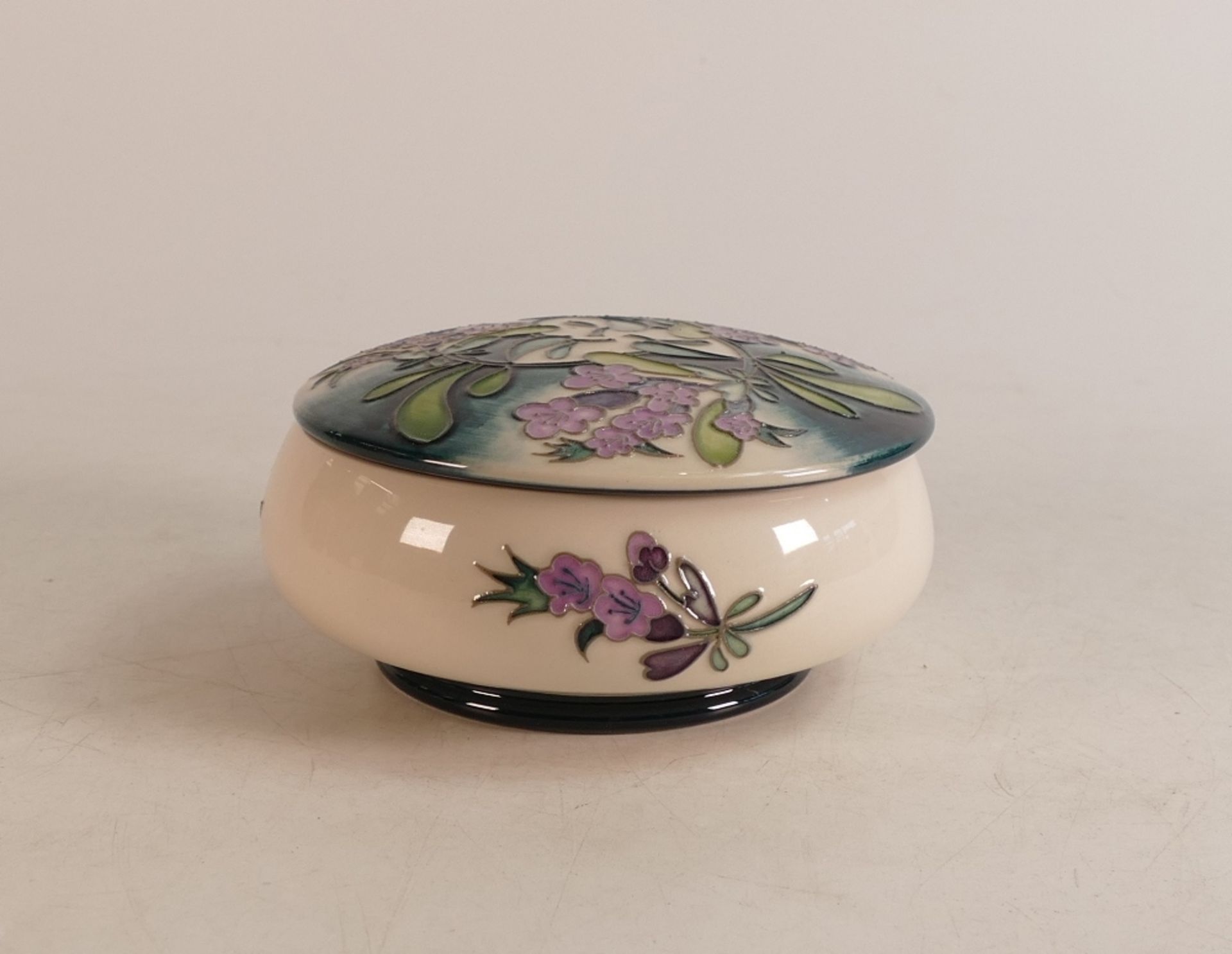 Moorcroft Meadow Thyme lidded circular dish, limited edition 46/75, dated 2015, diameter 13cm