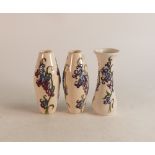 A Pair of Bluebell Harmony vases together with matching flared vase, height of tallest 13cm (3)