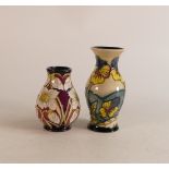 Moorcroft Pansy patterned vase (red dot seconds) together with Moorcroft White Rose Vase, height