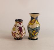 Moorcroft Pansy patterned vase (red dot seconds) together with Moorcroft White Rose Vase, height