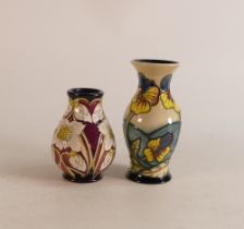 Moorcroft Pansy patterned vase (red dot seconds) together with Moorcroft White Rose Vase, height