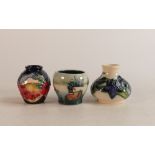 Moorcroft Forever England Vase, Bluebell Squat Vase and Mallard Duck egg cup, height 6cm