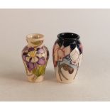 Moorcroft wild Cyclamen vase together with Queen of annuals vase. Height 11cm (2)