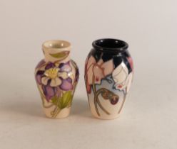 Moorcroft wild Cyclamen vase together with Queen of annuals vase. Height 11cm (2)