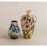 Moorcroft bluebell vase together with Blue Heaven vase. Height of tallest 16cm