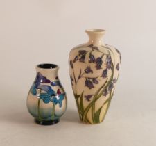 Moorcroft bluebell vase together with Blue Heaven vase. Height of tallest 16cm