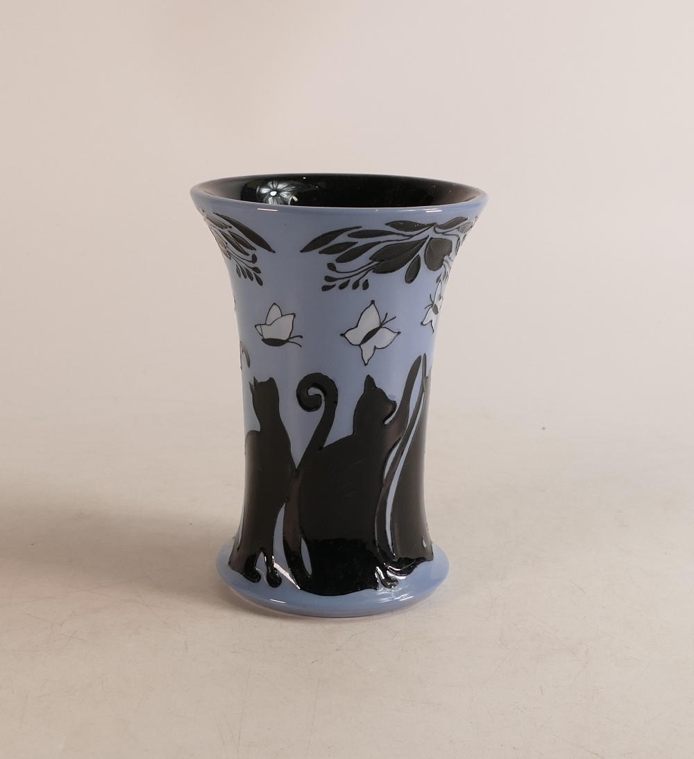 Moorcroft Lucky Black Cat vase, designed by Paul Hilditch, signed on the base, 15.5cm