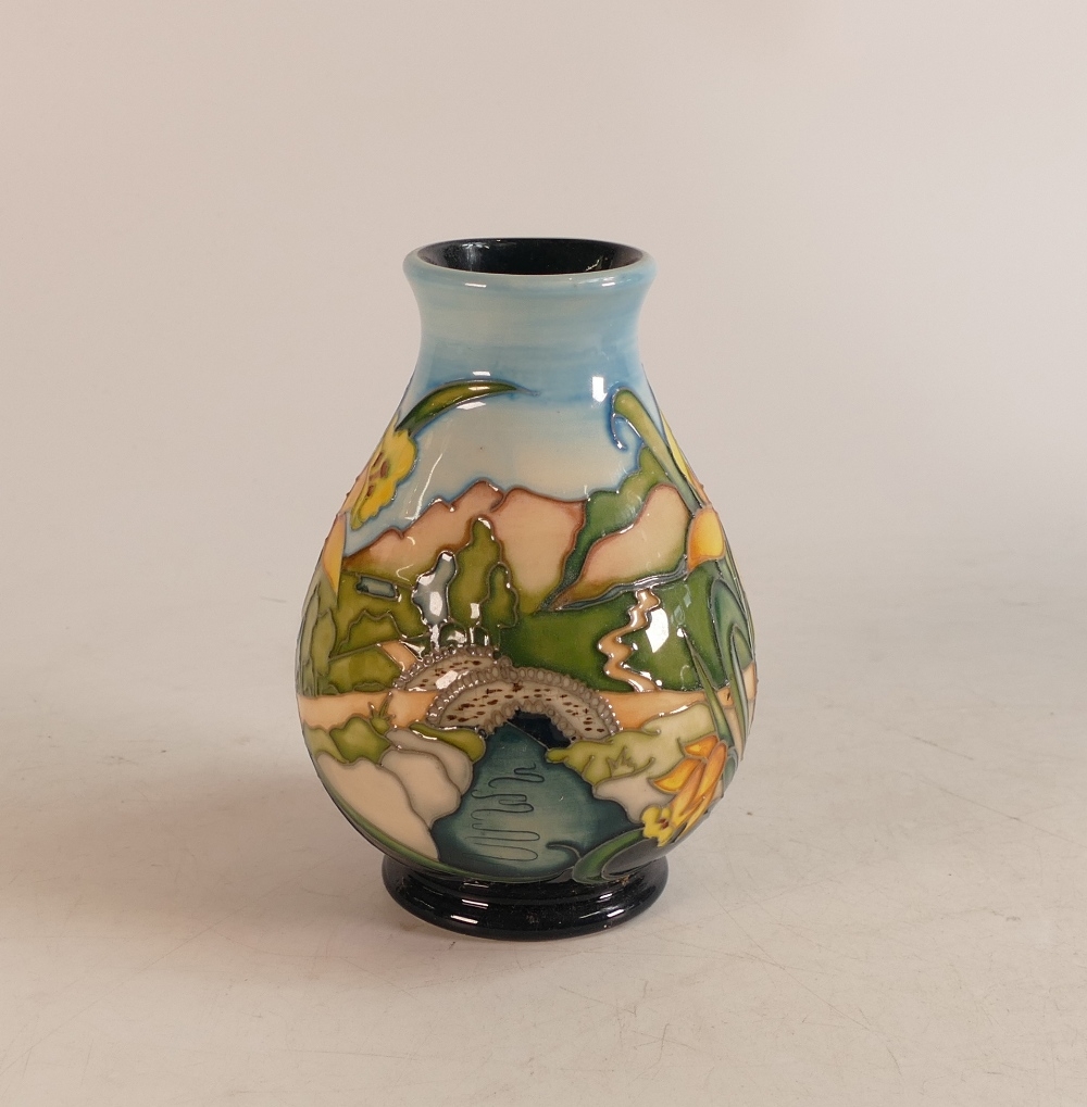 Moorcroft Ashness Bridge vase. Signed by Nicola Slaney , dated 2015. 13cm. Red dot seconds