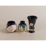 Moorcroft Snow Fairy flared vase together with White Rose Vase and Snowdrop vase, height 8cm