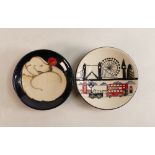 Two Moorcroft Pin Dishes to include City of London themed pin dish and Sleeping Puppy themed pin
