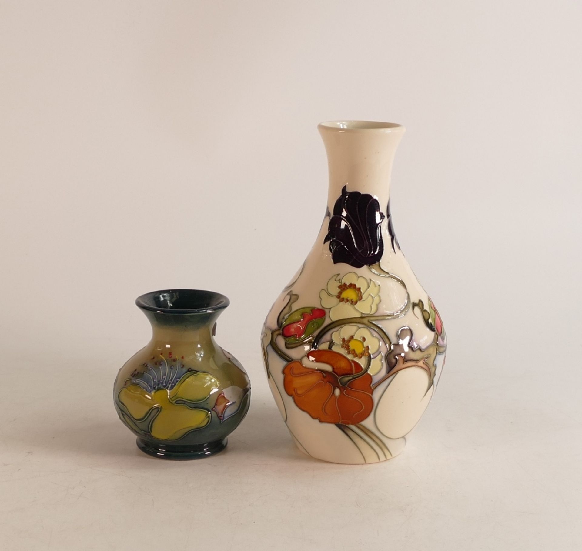 Moorcroft Sandringham Bouquet vase height 13cm (red dot seconds) together with Hypericum vase (2)