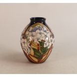 Moorcroft trial vase with white flowers on purple and brown ground, dated 13/1/16, height 13.5cm
